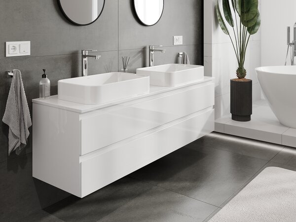 Mexen Orio, mobilier de baie 160 cm, 2 sertare, alb lucios, 91A10-16047-2-BFF00