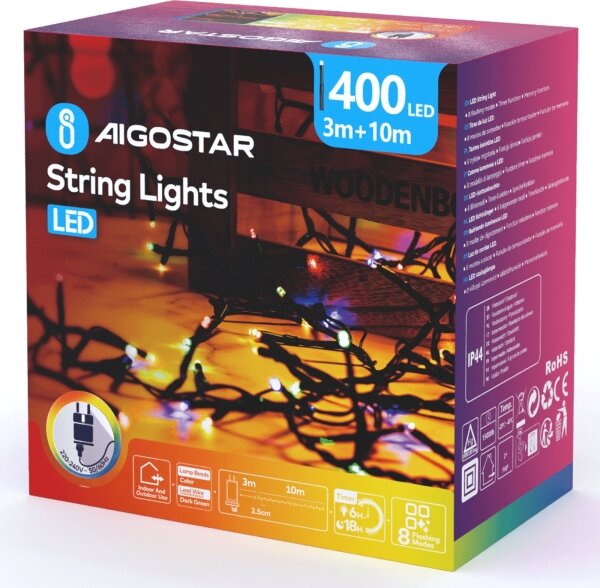 Aigostar - Ghirlandă LED de exterior pentru Crăciun 400xLED/8 funcții 13m IP44 multicoloră