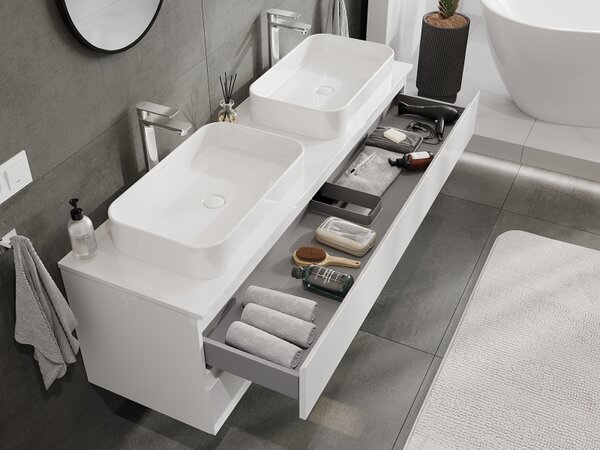 Mexen Orio, mobilier de baie 160 cm, 2 sertare, alb lucios, 91A10-16047-2-BFF00