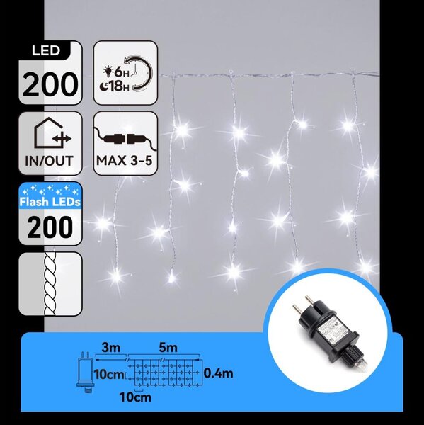 Aigostar - Ghirlandă LED de Crăciun pentru exterior, 200 LED, 8x0,4 m, IP44, alb rece