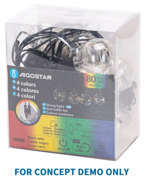 Aigostar - Ghirlandă LED decorativă pentru exterior 80xLED/3,6W/230V 5m IP44 alb cald