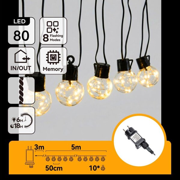 Aigostar - Ghirlandă LED decorativă pentru exterior 80xLED/3,6W/230V 5m IP44 alb cald