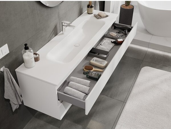 Mexen Orio, mobilier baie 160 cm cu lavoar Vela, 2 sertare, alb mat, 91A10-16047-2-BFF01-W23M01