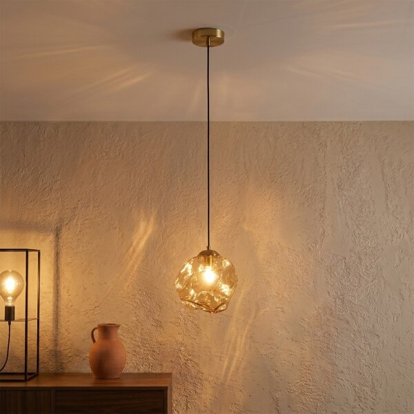 Lustră CRISTAL suspendată pe cablu, 1xE14/15W/230V, alamă/bej fumuriu