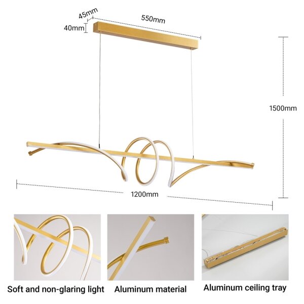 BRILAGI - Lustru LED dimabil pe cablu SIGNATURE LED/50W/230V 120 cm auriu + telecomandă