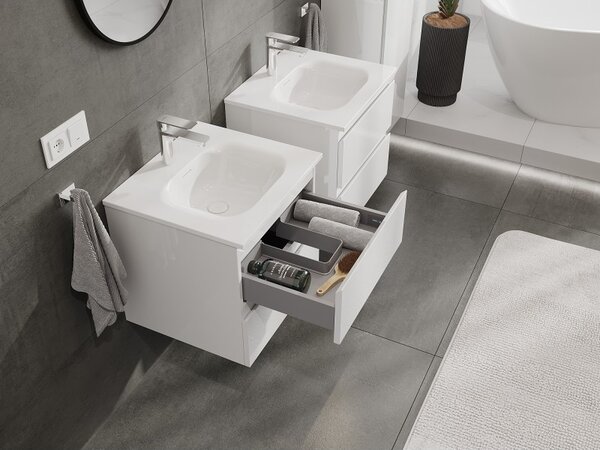 Mexen Orio, mobilier baie 50 cm cu lavoar Vela, 2 sertare, alb lucios, 91A10-05047-2-BFF00-W23M00