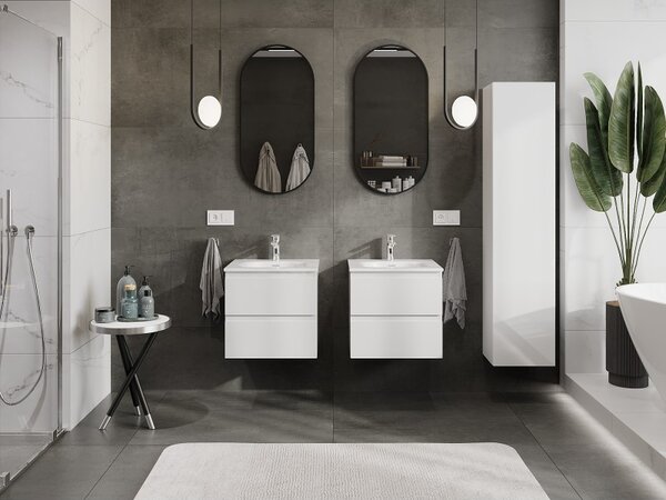 Mexen Orio, mobilier baie 50 cm cu lavoar Vela, 2 sertare, alb lucios, 91A10-05047-2-BFF00-W23M00