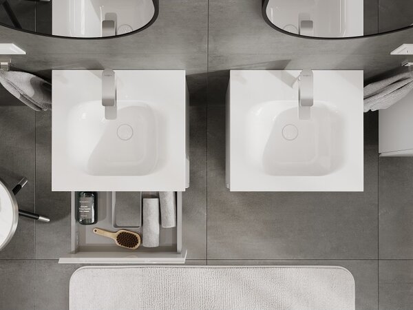 Mexen Orio, mobilier baie 50 cm cu lavoar Vela, 2 sertare, alb lucios, 91A10-05047-2-BFF00-W23M00