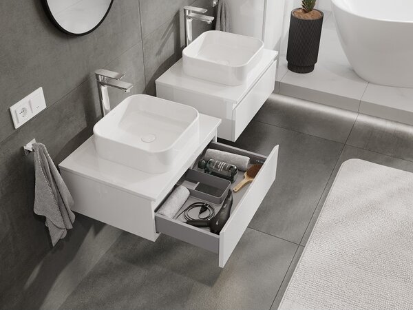 Mexen Orio, mobilier de baie 60 cm cu blat, 1 sertar, alb lucios, 91A10-06023-1-BFC00