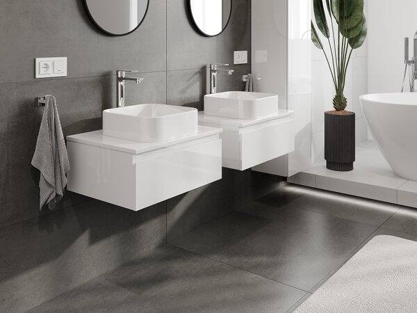 Mexen Orio, mobilier de baie 60 cm cu blat, 1 sertar, alb lucios, 91A10-06023-1-BFC00