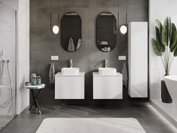Mexen Orio, mobilier de baie 60 cm cu blat, 1 sertar, alb lucios, 91A10-06047-1-BFC00