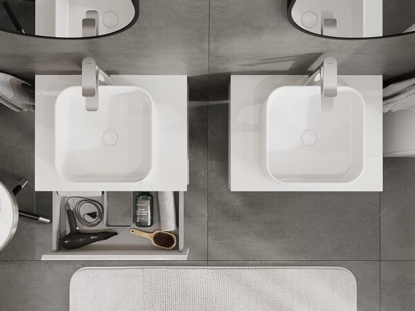 Mexen Orio, mobilier de baie 60 cm cu blat, 1 sertar, alb lucios, 91A10-06023-1-BFC00