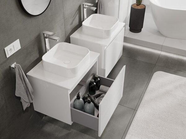 Mexen Orio, mobilier de baie 60 cm cu blat, 1 sertar, alb lucios, 91A10-06047-1-BFC00