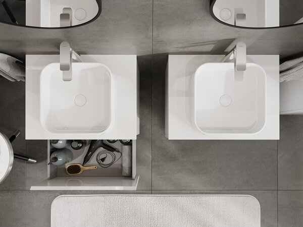 Mexen Orio, mobilier de baie 60 cm cu blat, 1 sertar, alb lucios, 91A10-06047-1-BFC00