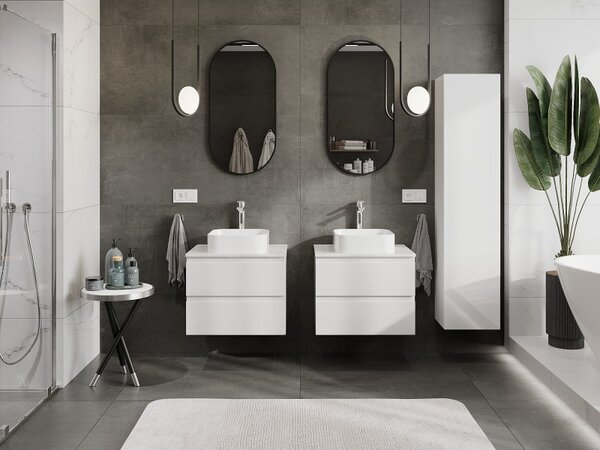 Mexen Orio, mobilier de baie 60 cm cu blat, 2 sertare, alb lucios, 91A10-06047-2-BFFC00