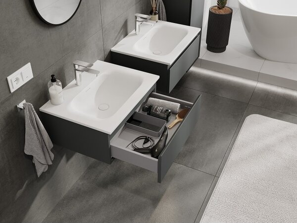 Mexen Orio, mobilier baie 60 cm cu lavoar Vela, 1 sertar, grafit mat/alb mat, 91A10-06023-1-BF66-W23M01