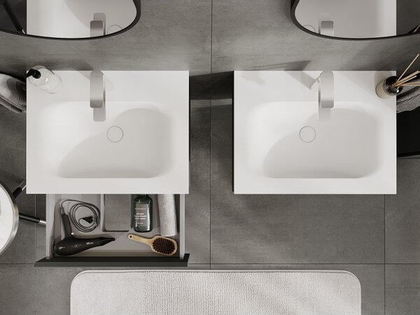 Mexen Orio, mobilier baie 60 cm cu lavoar Vela, 1 sertar, grafit mat/alb mat, 91A10-06023-1-BF66-W23M01