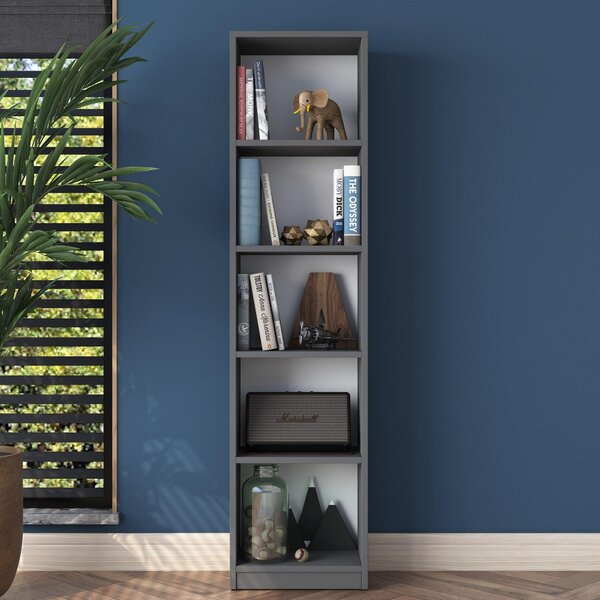 Biblioteca Mavis cu 5 Rafturi, Gri - Alb, 40x162x25 cm