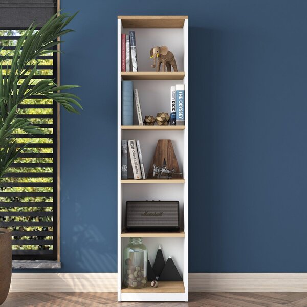 Biblioteca Mavis cu 5 Rafturi, Gri - Alb, 40x162x25 cm