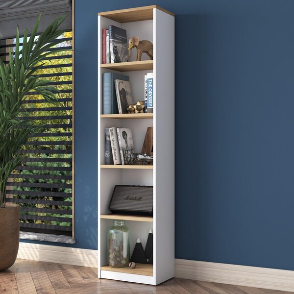 Biblioteca Mavis cu 5 Rafturi, Gri - Alb, 40x162x25 cm