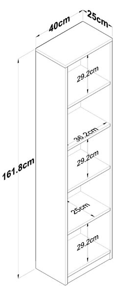 Biblioteca Mavis cu 5 Rafturi, Gri - Alb, 40x162x25 cm