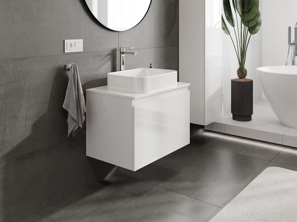 Mexen Orio, mobilier de baie 70 cm cu blat, 1 sertar, alb lucios, 91A10-07047-1-BFC00