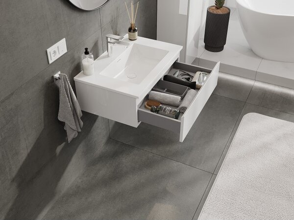 Mexen Orio, mobilier de baie 70 cm cu lavoar Otis, 1 sertar, alb lucios, 91A10-07023-1-BF00-W18M00