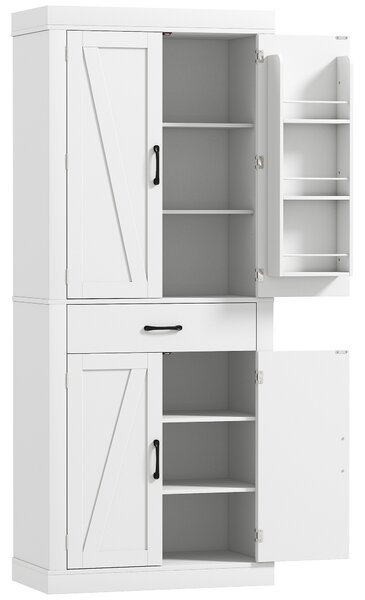 HOMCOM Dulap de bucătărie în stil country cu 2 dulapuri, 6 rafturi și un sertar, din lemn, 76x39,5x183,5 cm, alb | Aosom Romania