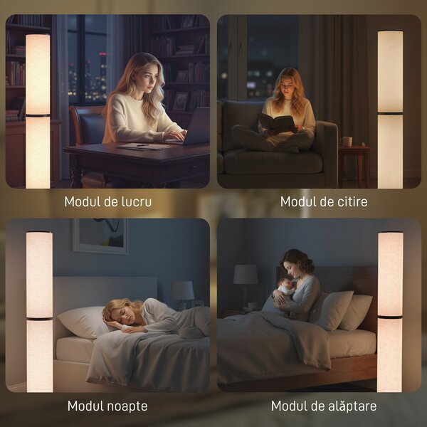 HOMCOM Lampă de Podea cu Telecomandă și Reglaj Temperatură 3000-6000K, Abajur din Material Textil, Ø20x135 cm, Bej | Aosom Romania