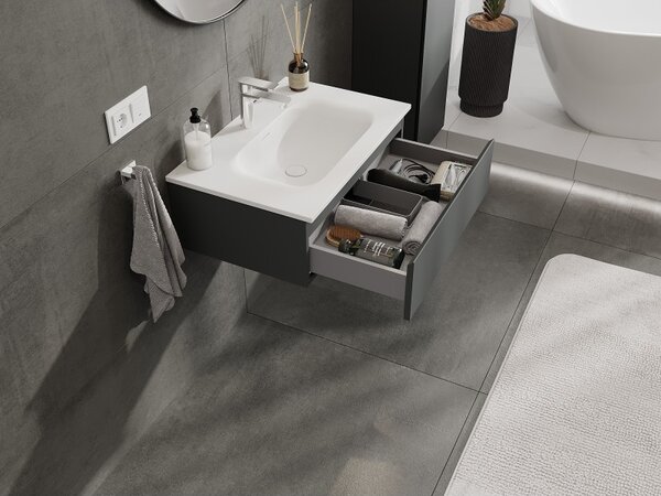 Mexen Orio, mobilier baie 70 cm cu lavoar Vela, 1 sertar, grafit mat/alb mat, 91A10-07023-1-BF66-W23M01