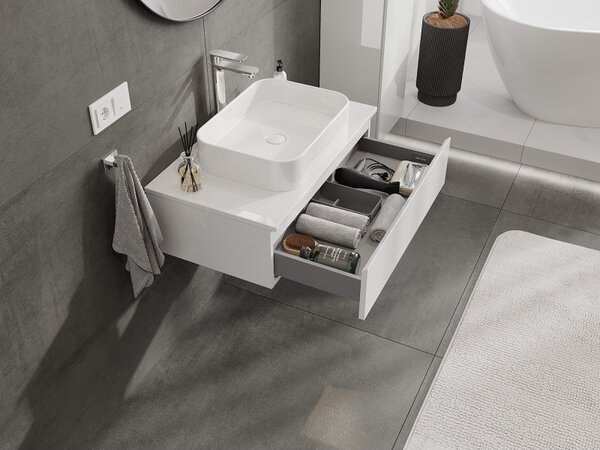 Mexen Orio, mobilier de baie 80 cm cu blat, 1 sertar, alb lucios, 91A10-08023-1-BFC00