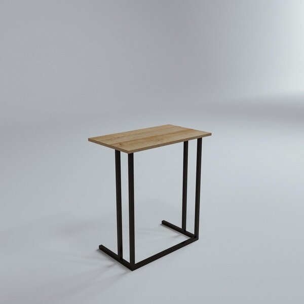 Masuta Cafea Laterala Landhot cadru Metal, Nuc - Stejar, 60x73x40 cm