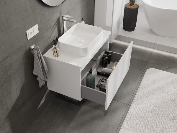 Mexen Orio, mobilier de baie 80 cm cu blat, 1 sertar, alb lucios, 91A10-08047-1-BFC00