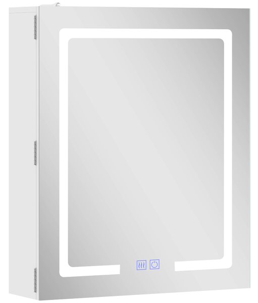 HOMCOM Dulap Baie cu Oglindă și LED, 50x15x60 cm, Anti-Aburire, Rafturi Reglabile, 3 Temperatură de Lumină, Dulap Suspendat din MDF, Alb | Aosom Romania
