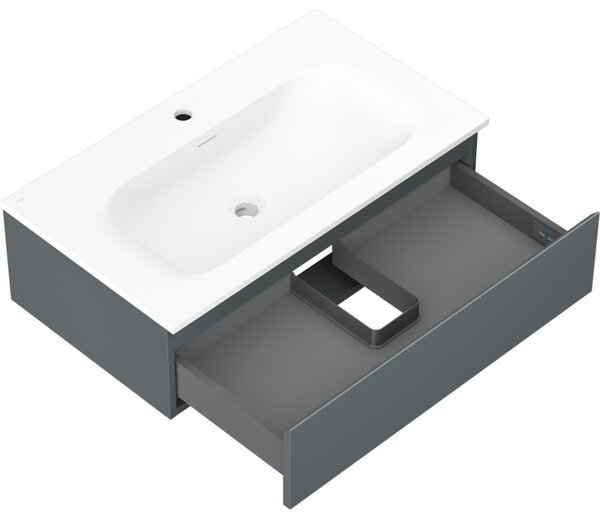 Mexen Orio, mobilier baie 80 cm cu lavoar Vela, 1 sertar, grafit mat/alb mat, 91A10-08023-1-BF66-W23M01