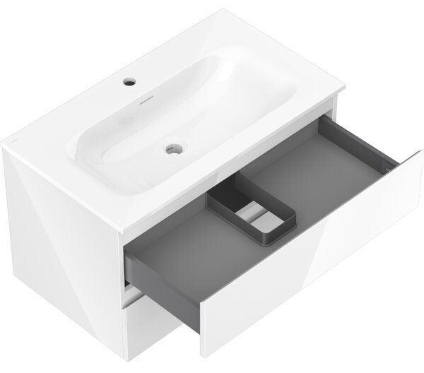 Mexen Orio, mobilier baie 80 cm cu lavoar Vela, 2 sertare, alb lucios, 91A10-08047-2-BFF00-W23M00