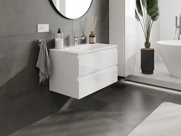Mexen Orio, mobilier baie 80 cm cu lavoar Vela, 2 sertare, alb lucios, 91A10-08047-2-BFF00-W23M00