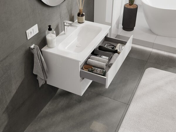 Mexen Orio, mobilier baie 80 cm cu lavoar Vela, 2 sertare, alb lucios, 91A10-08047-2-BFF00-W23M00