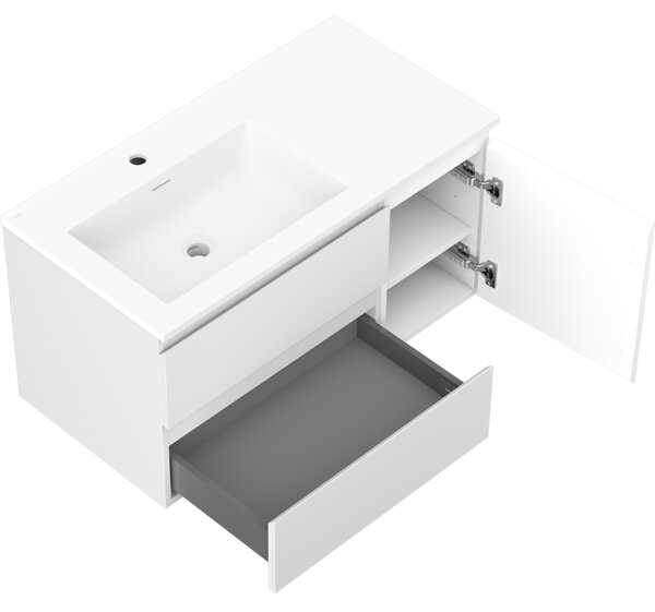 Mexen Orio, mobilier de baie 90 cm cu lavoar Otis în stânga, 2S, 1D, alb mat, 91A13-09047-3-BBFFF01-W18L01