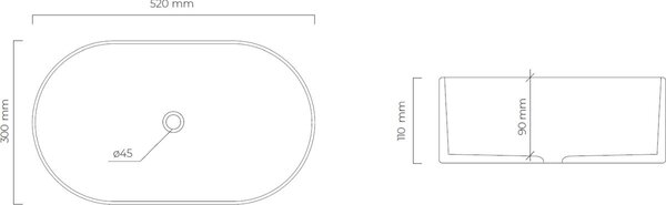 Oltens Lom Thin lavoar 52x30 cm ovale de blat alb luciu 40328000