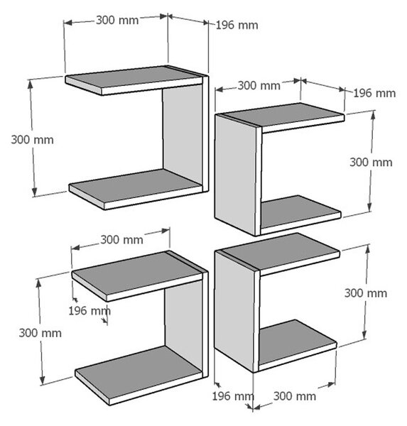 Set 4 rafturi de perete Perari, Pako World, Alb, 30x19x30 cm
