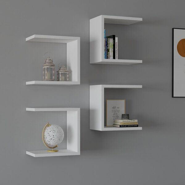 Set 4 rafturi de perete Perari, Pako World, Alb, 30x19x30 cm
