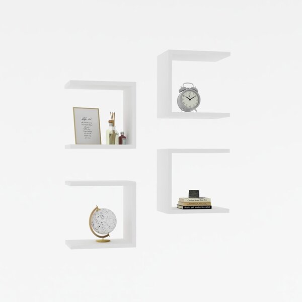 Set 4 rafturi de perete Perari, Pako World, Alb, 30x19x30 cm