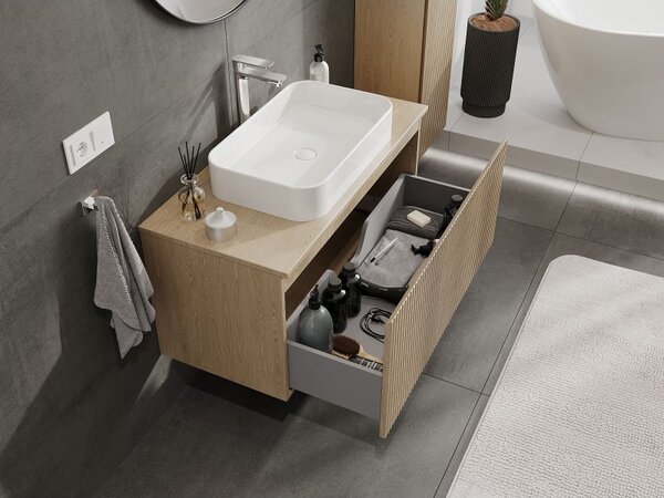 Mexen Rivel, mobilier de baie 100 cm cu blat, 1 sertar, canelat, stejar, 91A20-10047-1-BFC81