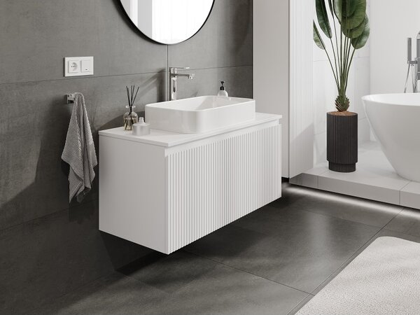 Mexen Rivel, mobilier de baie 100 cm cu blat, 1 sertar, canelat, alb mat, 91A20-10047-1-BFC01