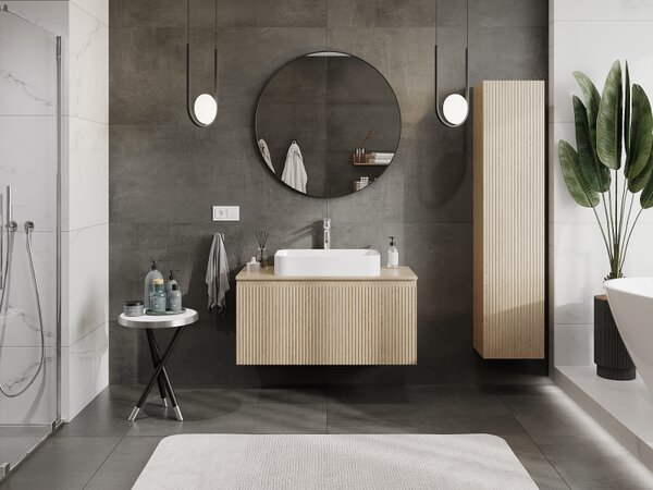 Mexen Rivel, mobilier baie 100 cm, 1 sertar, canelat, stejar, 91A20-10047-1-BF81