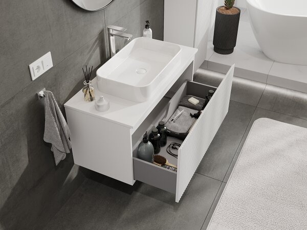Mexen Rivel, mobilier baie 100 cm, 1 sertar, canelat, alb mat, 91A20-10047-1-BF01