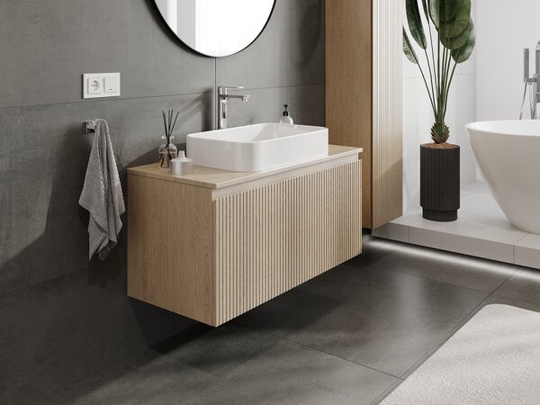 Mexen Rivel, mobilier baie 100 cm, 1 sertar, canelat, stejar, 91A20-10047-1-BF81