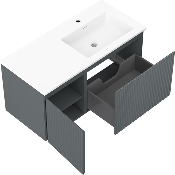 Mexen Rivel, mobilier de baie 100 cm cu lavoar Otis dreapta, 1S, 1D, canelat, grafit/alb mat, 91A23-10047-3-BBFF66-W18P01