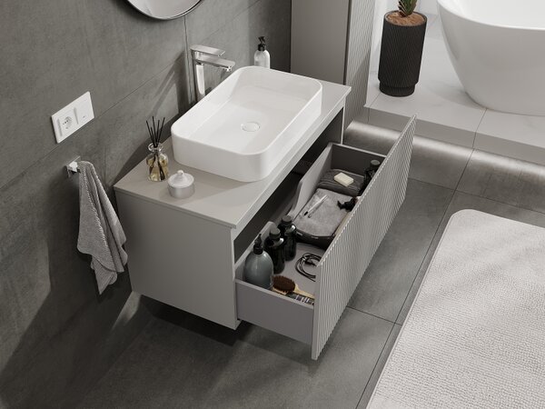 Mexen Rivel, mobilier baie 100 cm, 1 sertar, canelat, gri mat, 91A20-10047-1-BF62